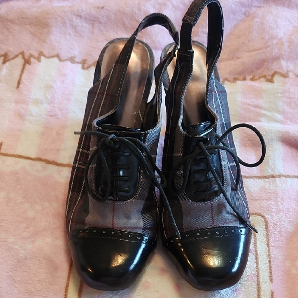 Women's Black Plaid Slingback Shoes
